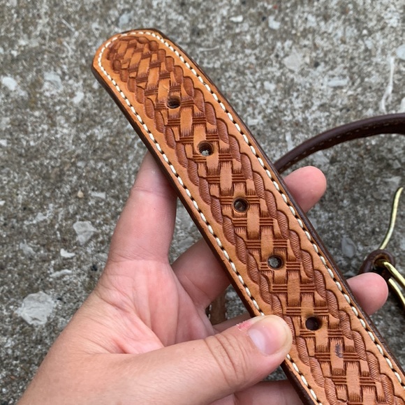 Triple K Vintage Tooled Leather Western Rodeo Outlaw Hidden Zipper Money Belt - Picture 9 of 12